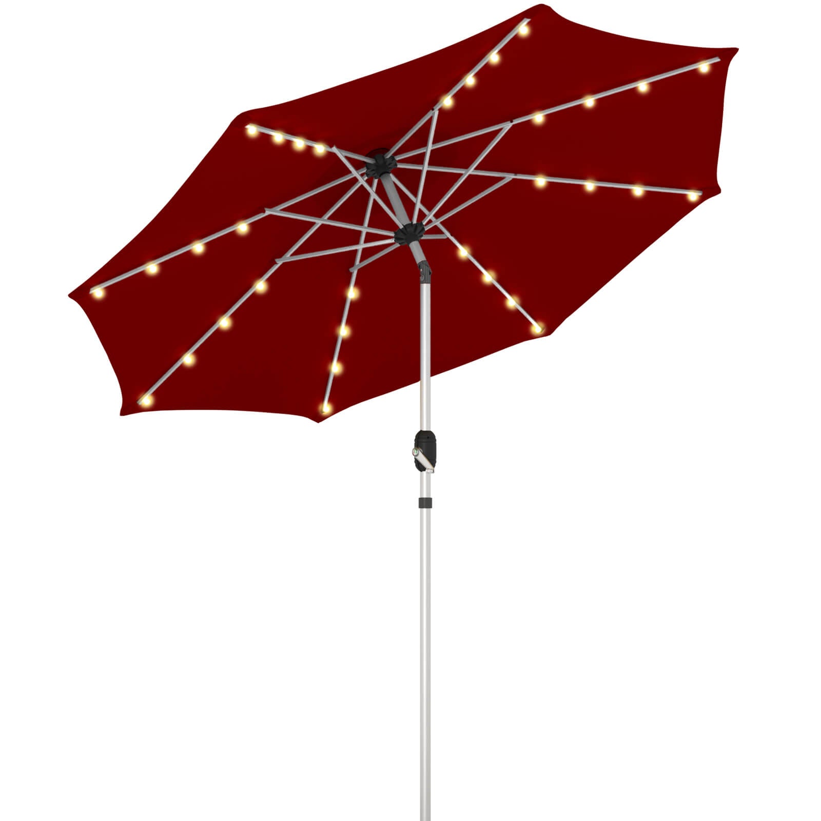 Homrest 9FT Solar Patio Umbrella, Fade-Resistant Outdoor Market Umbrella with Tilt, 8 Aluminum Ribs for Gardens,Burgundy
