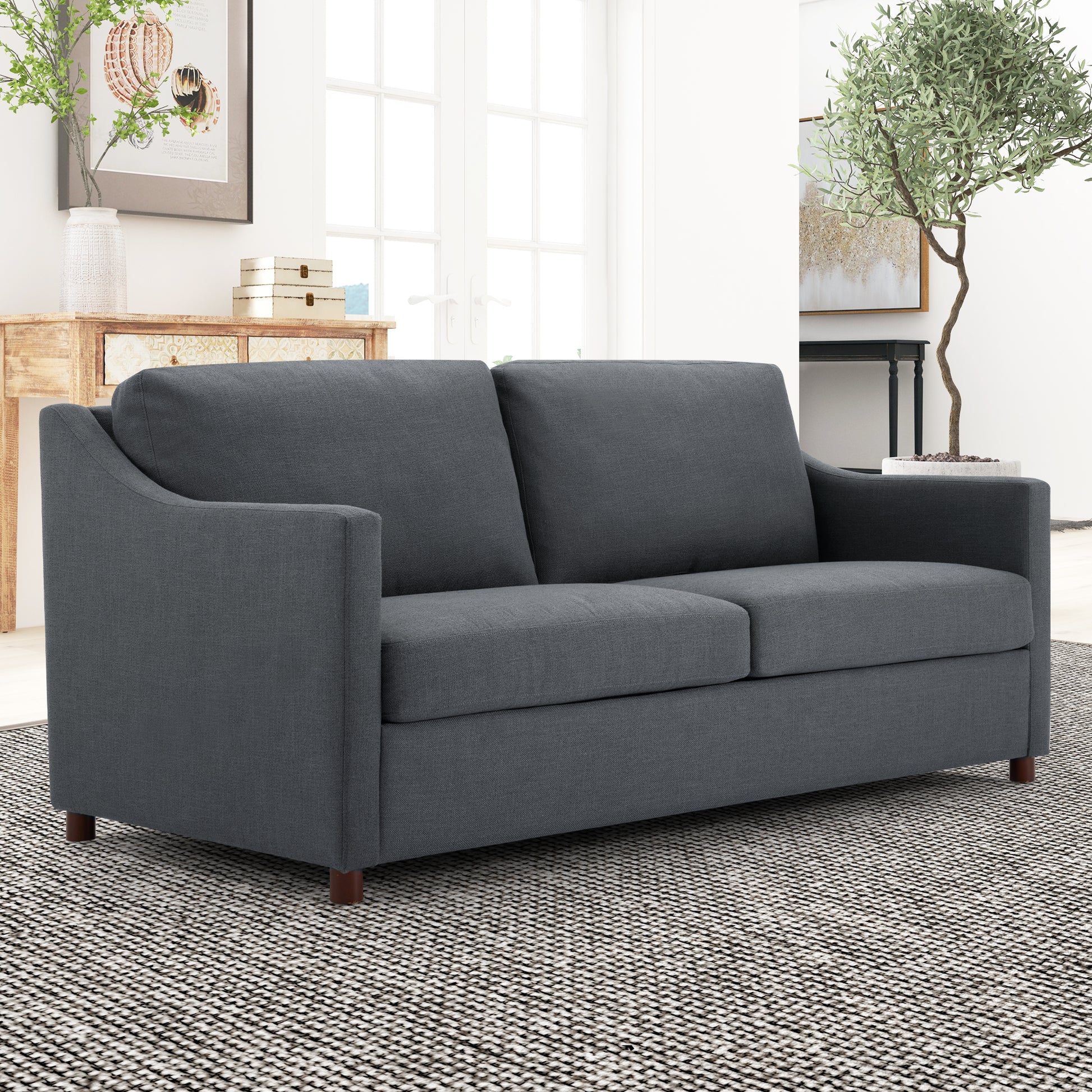 Loveseat Sofa, Upholstered Couch with Removable Cover for Living Room, Gray | Homrest Furniture