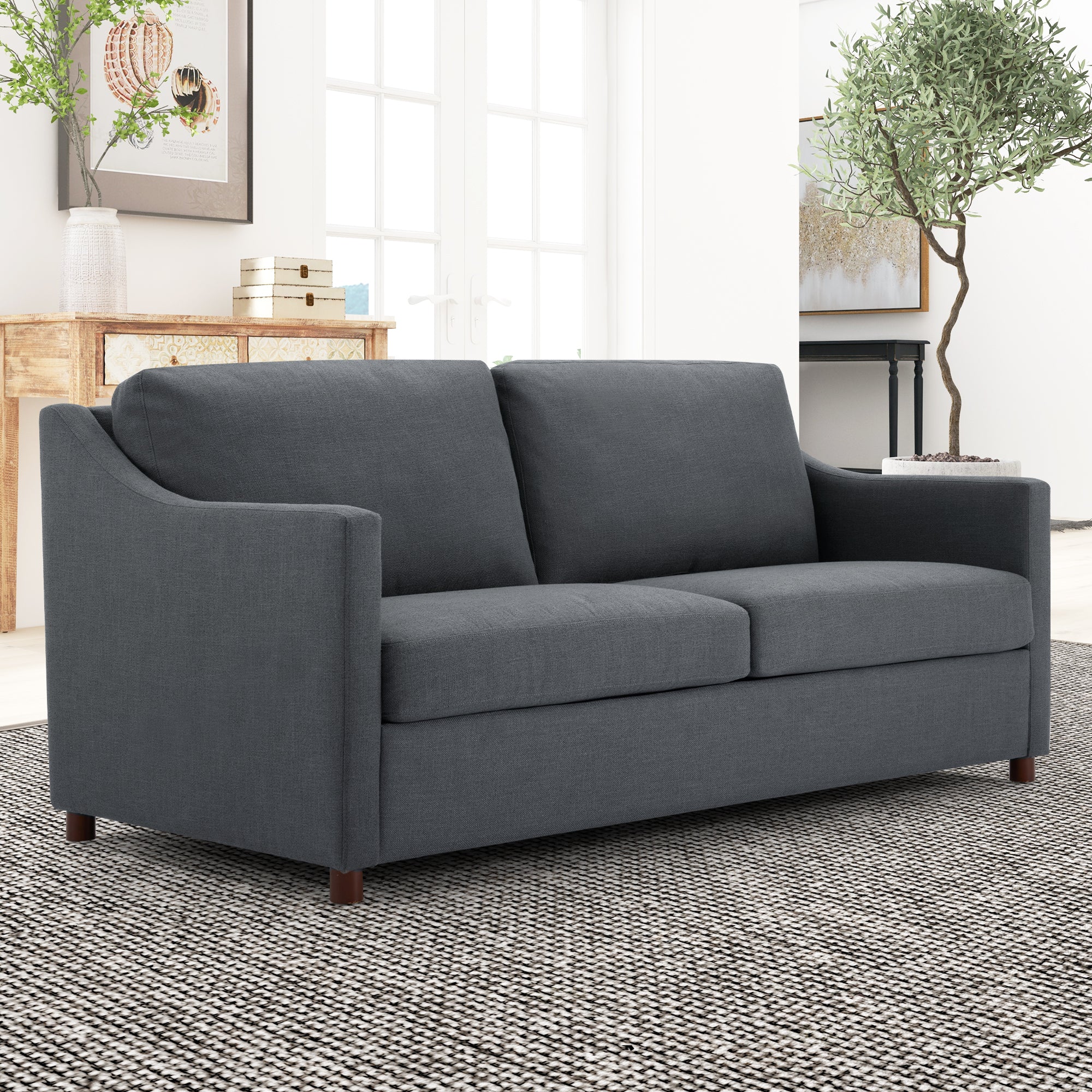 Loveseat Sofa, Upholstered Couch with Removable Cover for Living Room, Gray | Homrest Furniture