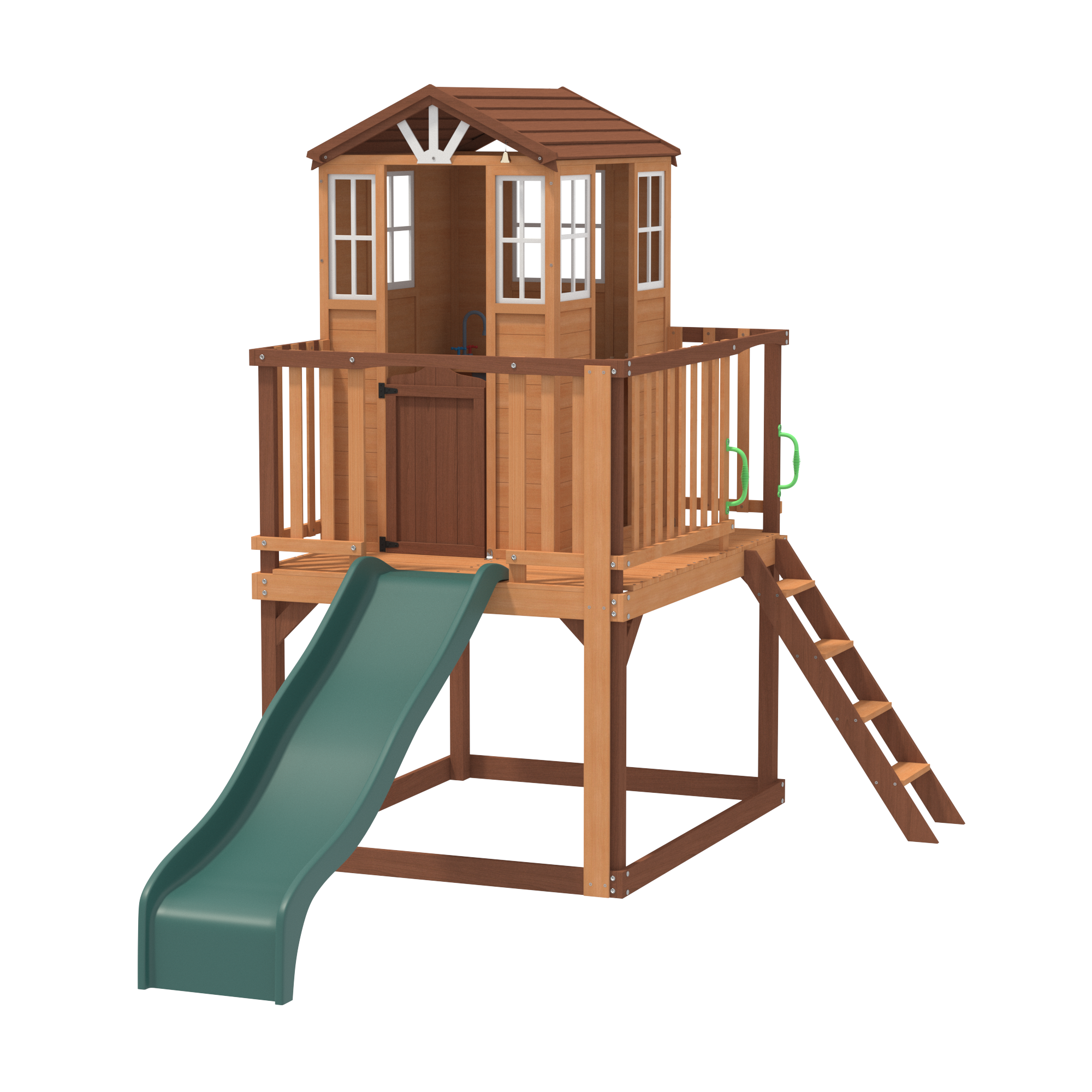 Homrest  Outdoor Wooden Playhouse for Kids - Fir Tree House with Slide, Climbing Ladder & Play Kitchen | Ages 4-8, Wood