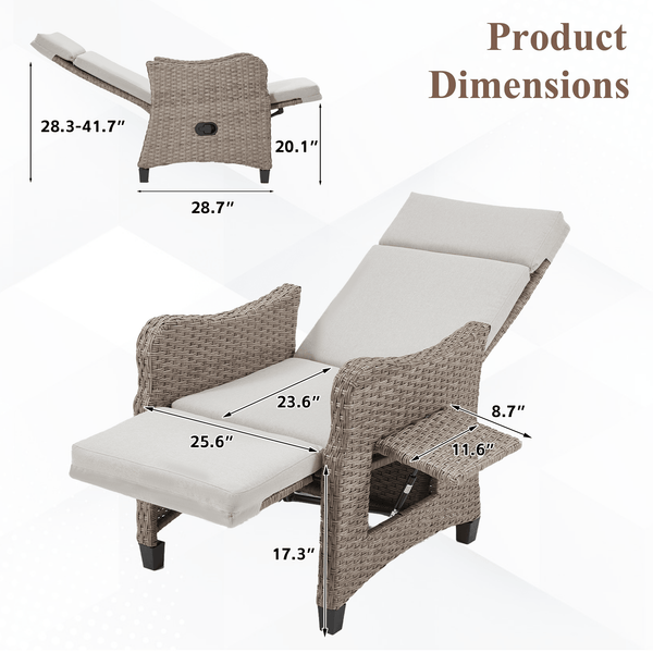 Homrest Outdoor Recliner Chair with Flip-up Table & Removable Cushion for Patio Deck Backyard, Beige