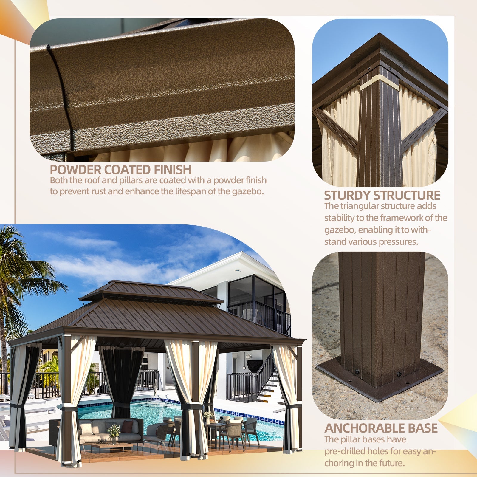 Homrest 12' x 18' Hardtop Gazebo with Aluminum Frame, Dark Gray