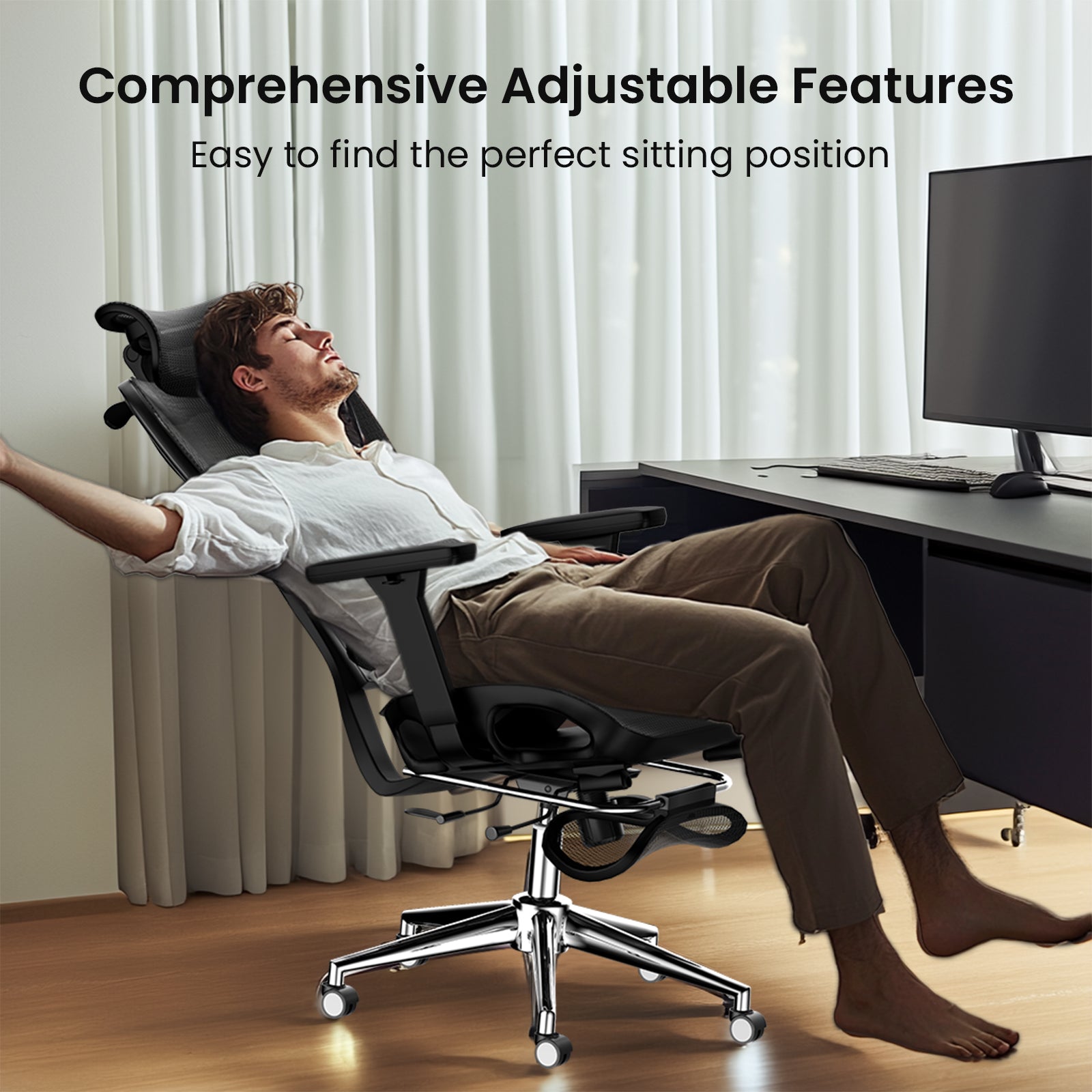 HOMREST Ergonomic Office Chair with 3D Adjustable Headrest & 4D Arms - Gaming Chair, Black