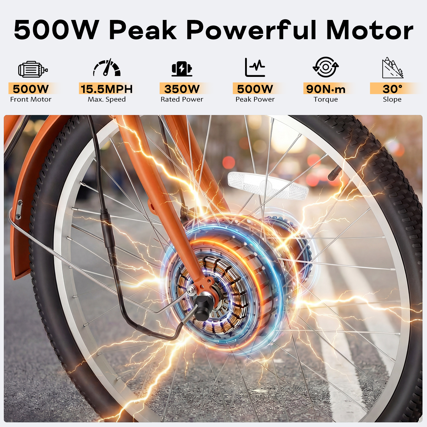 HOMREST Electric Trike for Adults,Peak 500W Brushless Motor, E-Trike with 24" x 2" Tires, Removable Battery, Charger,Step-Thru 3-Wheel Electric Bicycle, Up to 55 Miles Range, 15.5MPH+ Speed, Orange