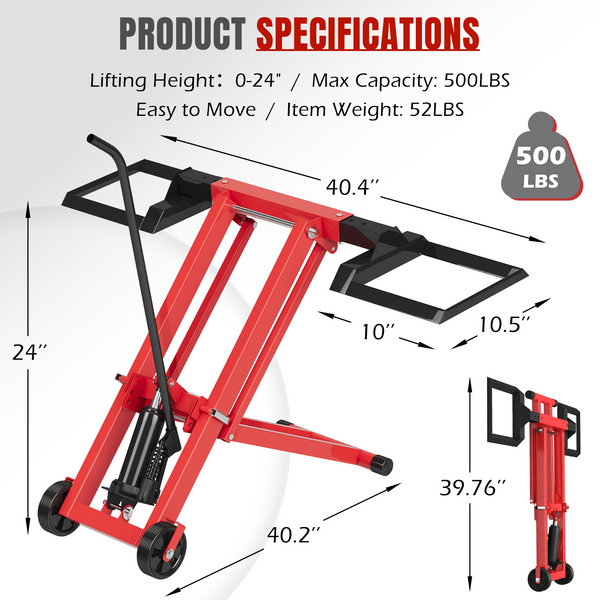 HOMREST 500LB Hydraulic Mower Lift for 40-47.6