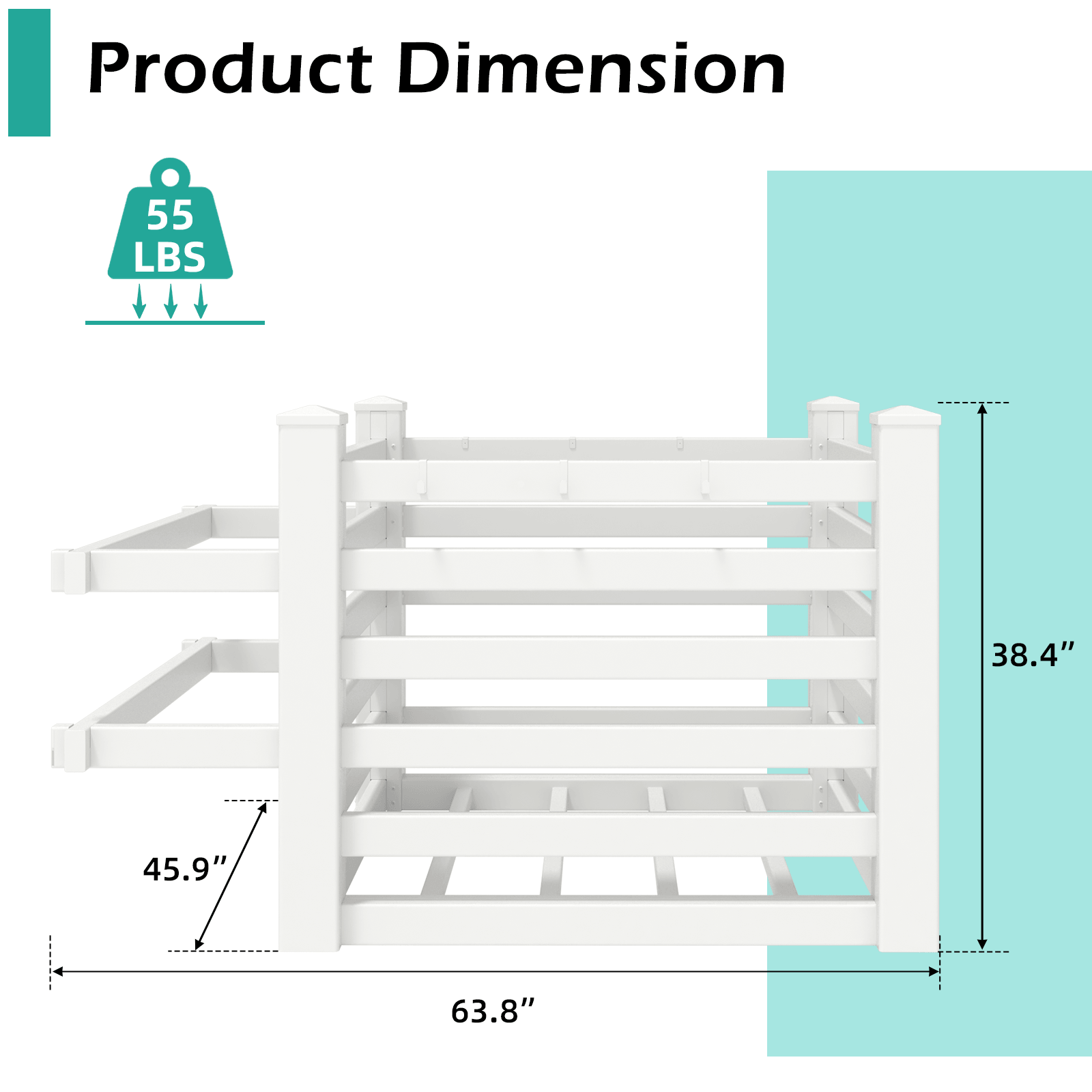 HOMREST 64" W x 46" L x 38" H Pool Storage Organizer with Hooks, Waterproof Float Storage Bin, White