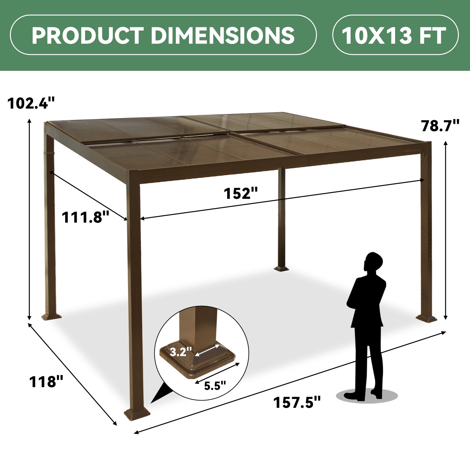 HOMREST 10' x 13' Lean to Gazebo, Patio Gazebo with Adjustable Polycarbonate Roof, Hardtop Wall Mounted Gazebo with Metal Frame