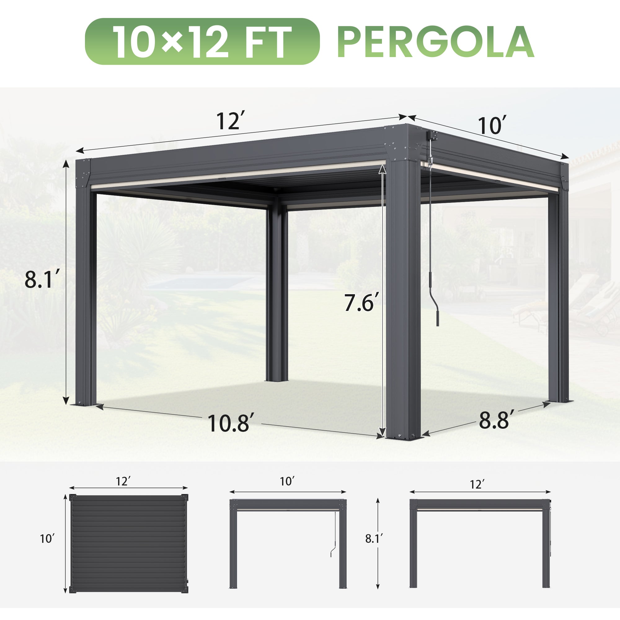 HOMREST 10' x 12' Louvered Pergola with Pull-Down Screens, Aluminum Outdoor Pergola with Retractable Roof for Patios, Decks & Backyards, Black