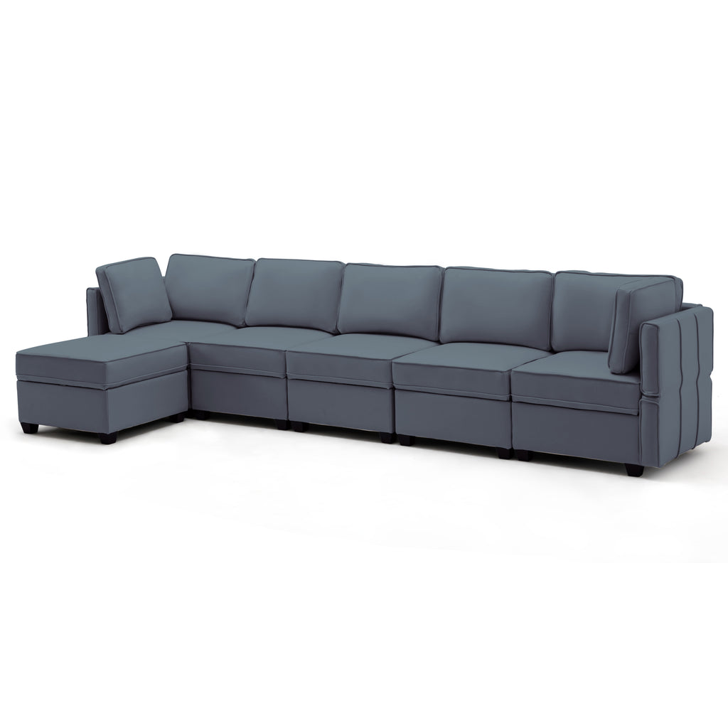 HOMREST Modular Sectional Sofa Reversible Sofa Couch with Storage Seats Modern Convertible Sleeper Sofa Adjustable Arm/Backrest for Living Room 6 Seater(Blue Gray with 1 more Single sofa)