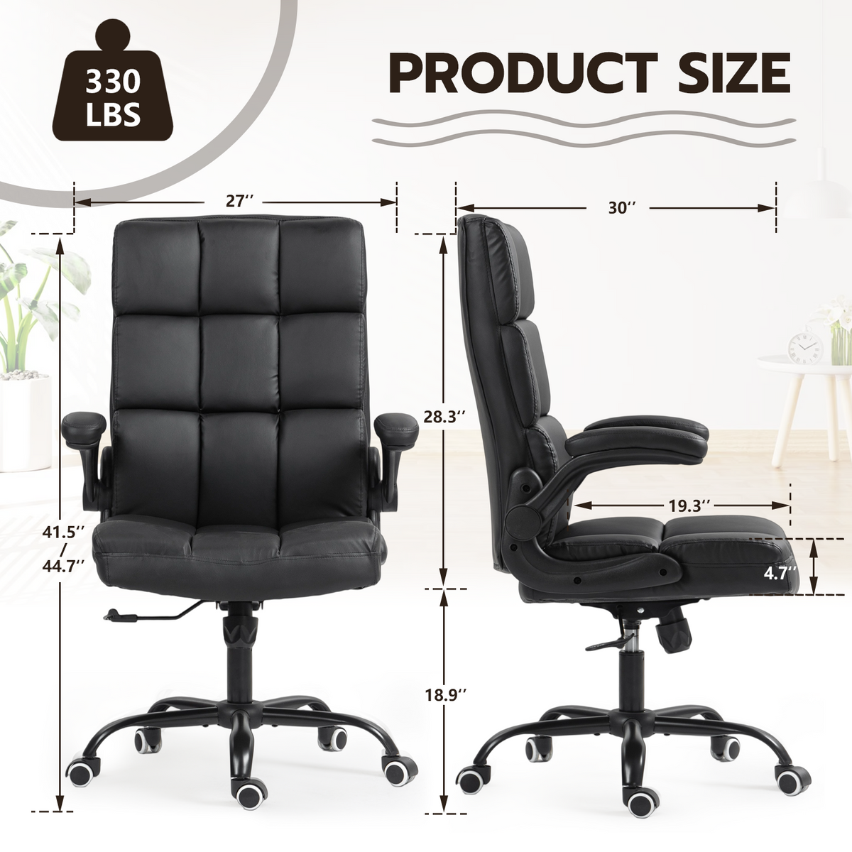 HOMREST Executive Office Chair, PU Leather Ergonomic Desk Chair, Black