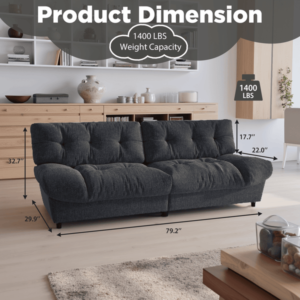 HOMREST 80 Inch Chenille Cloud Sofa Loveseat, Deep Seat Couch with Pillow Armrests, Dark Grey