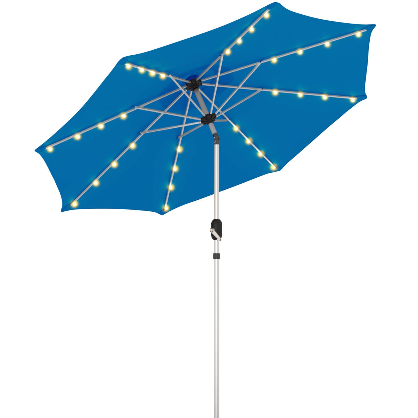 Homrest 9FT Solar Patio Umbrella, Fade-Resistant Outdoor Market Umbrella with Tilt, 8 Aluminum Ribs for Gardens,Royal Blue