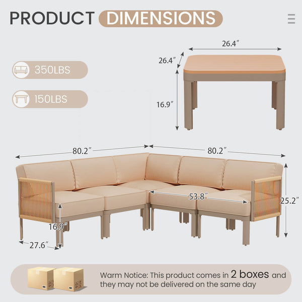 HOMREST 6-Piece Aluminum Patio Sectional Sofa Set, Outdoor Conversation Set with 6