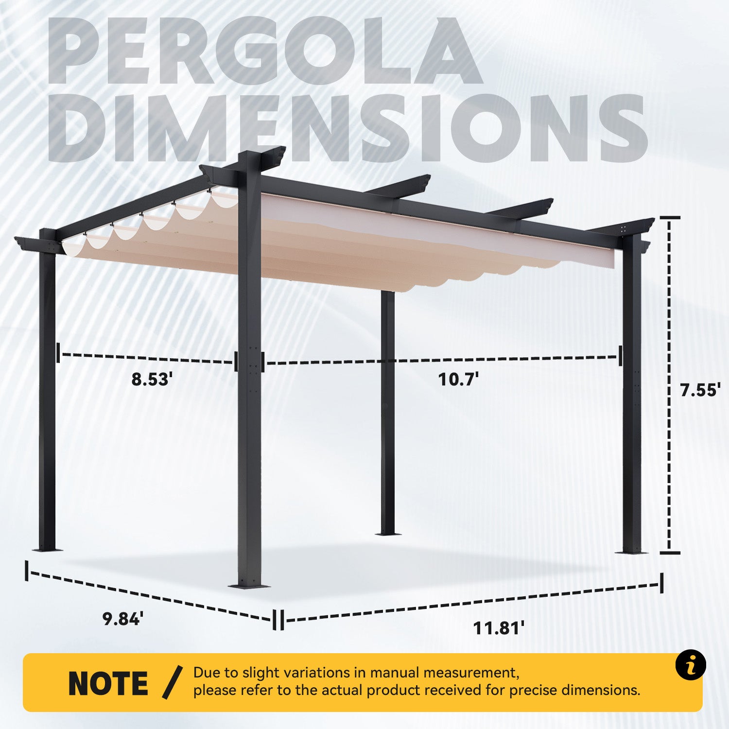 HOMREST Retractable Pergola 10x12 Ft, Upgraded Sun Shade with Waterproof Canopy, Durable Metal Patio Shelter with Magnetic Attachment for Backyard Garden Deck (Beige)