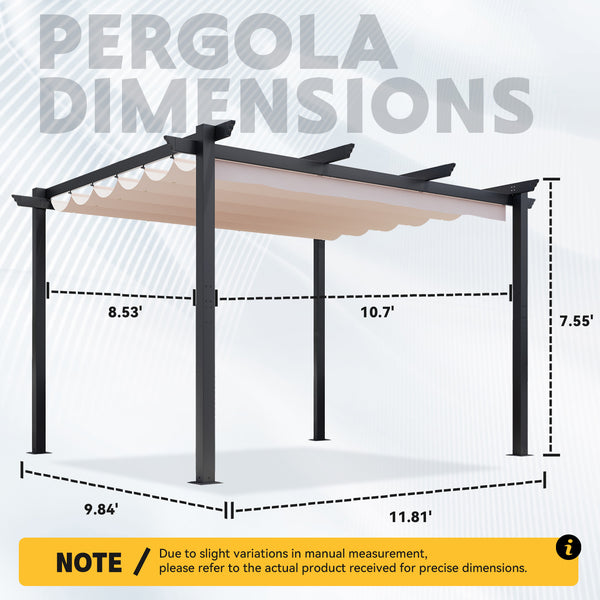 HOMREST Retractable Pergola 10x12 Ft, Upgraded Sun Shade with Waterproof Canopy, Durable Metal Patio Shelter with Magnetic Attachment for Backyard Garden Deck (Beige)