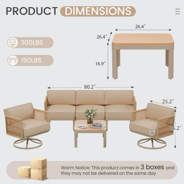HOMREST 5 Seats Patio Furniture Set,Outdoor Swivel Glider Rocking Chairs with 6