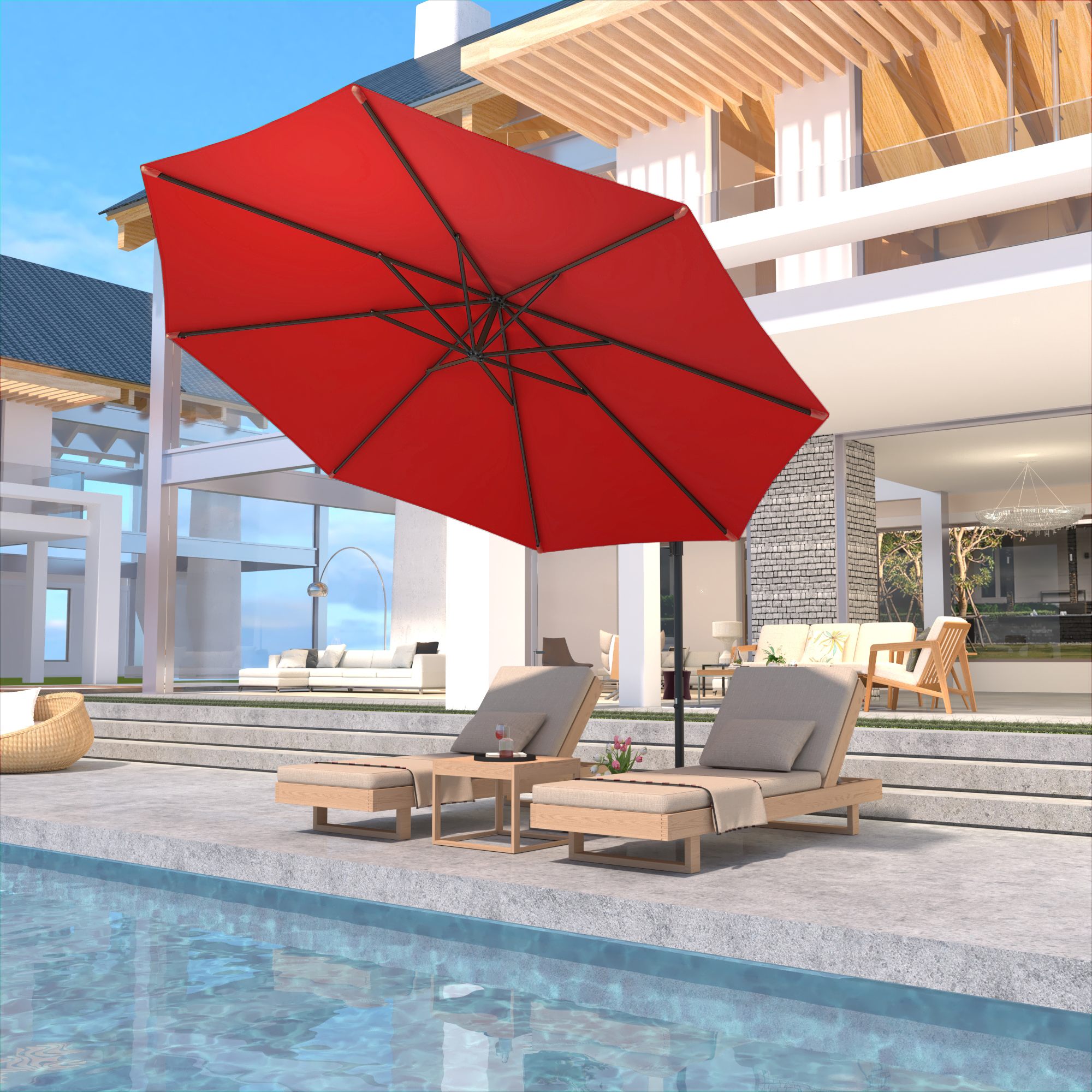 Homrest 10ft Offset Patio Umbrella - Outdoor Hanging Umbrella with Easy Tilt, 99.9% UV Protection, and Sturdy Iron Frame for Garden, Pool, Backyard, Red