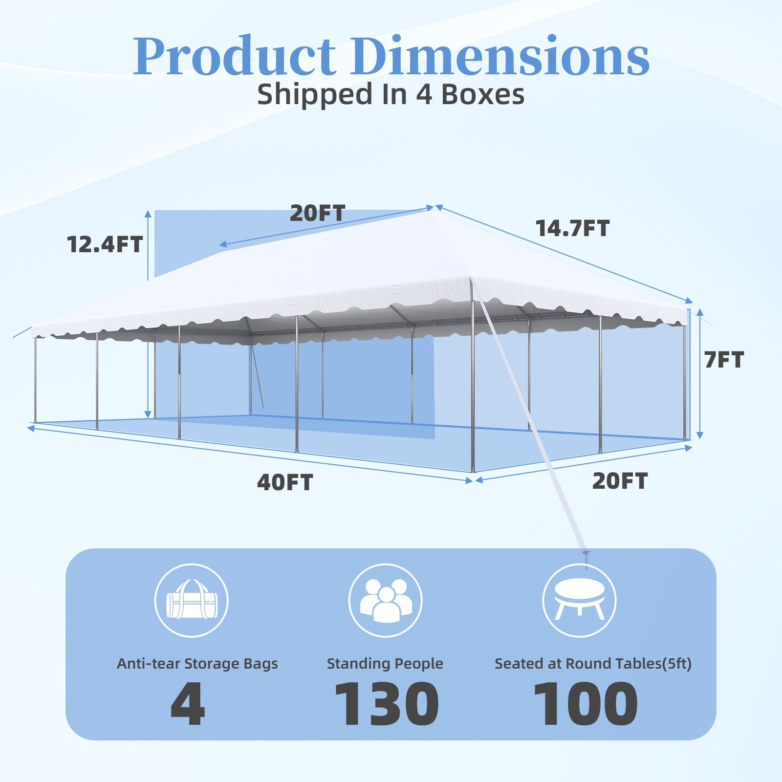 HOMREST 20x40 FT Outdoor Party Tent with expandable sidewall (sold separately), Heavy Duty Weekend Canopy with Carry Bags, 480GSM PVC Large Tent for Commercial Events, Parties, Weddings, White