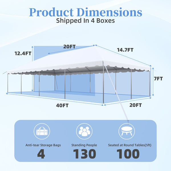 HOMREST 20x40 FT Outdoor Party Tent with expandable sidewall (sold separately), Heavy Duty Weekend Canopy with Carry Bags, 480GSM PVC Large Tent for Commercial Events, Parties, Weddings, White