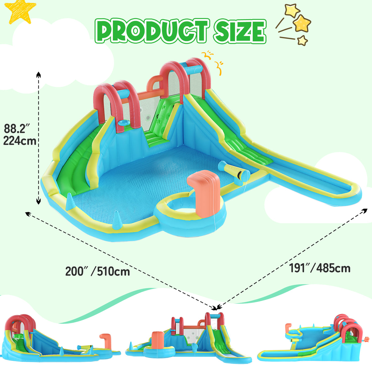 Homrest Inflatable Water Slide,10 in 1 Double Water Slide Bounce House for Kids 3-12 with Blower, Splash Pool, Water Cannon, Climbing Wall, Basketball Hoop for Kids Indoor Outdoor Backyard