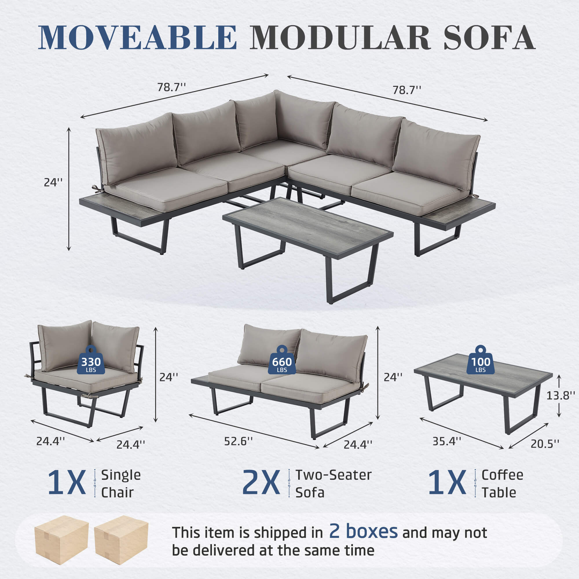 HOMREST Patio Conversation Sets, 4 Piece  Outdoor Patio Furniture Set, Outdoor Furniture with Coffee Table, Gray