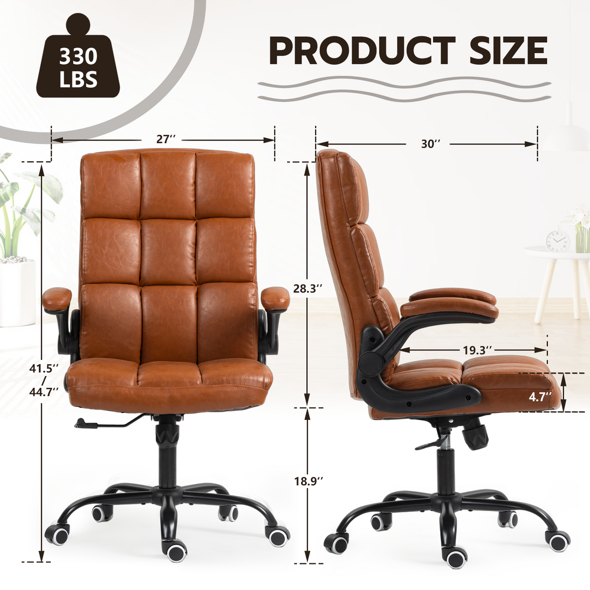 HOMREST Executive Office Chair, PU Leather Ergonomic Comfy Desk Chair, Brown