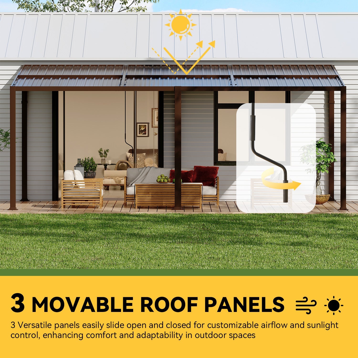 HOMREST 12' x 20' Lean to Gazebo, Patio Gazebo with Adjustable Galvanized Roof, Hardtop Wall Mounted Gazebo with Full Metal Frame, Outdoor Pergola for Deck, Porch, Garden, Backyard