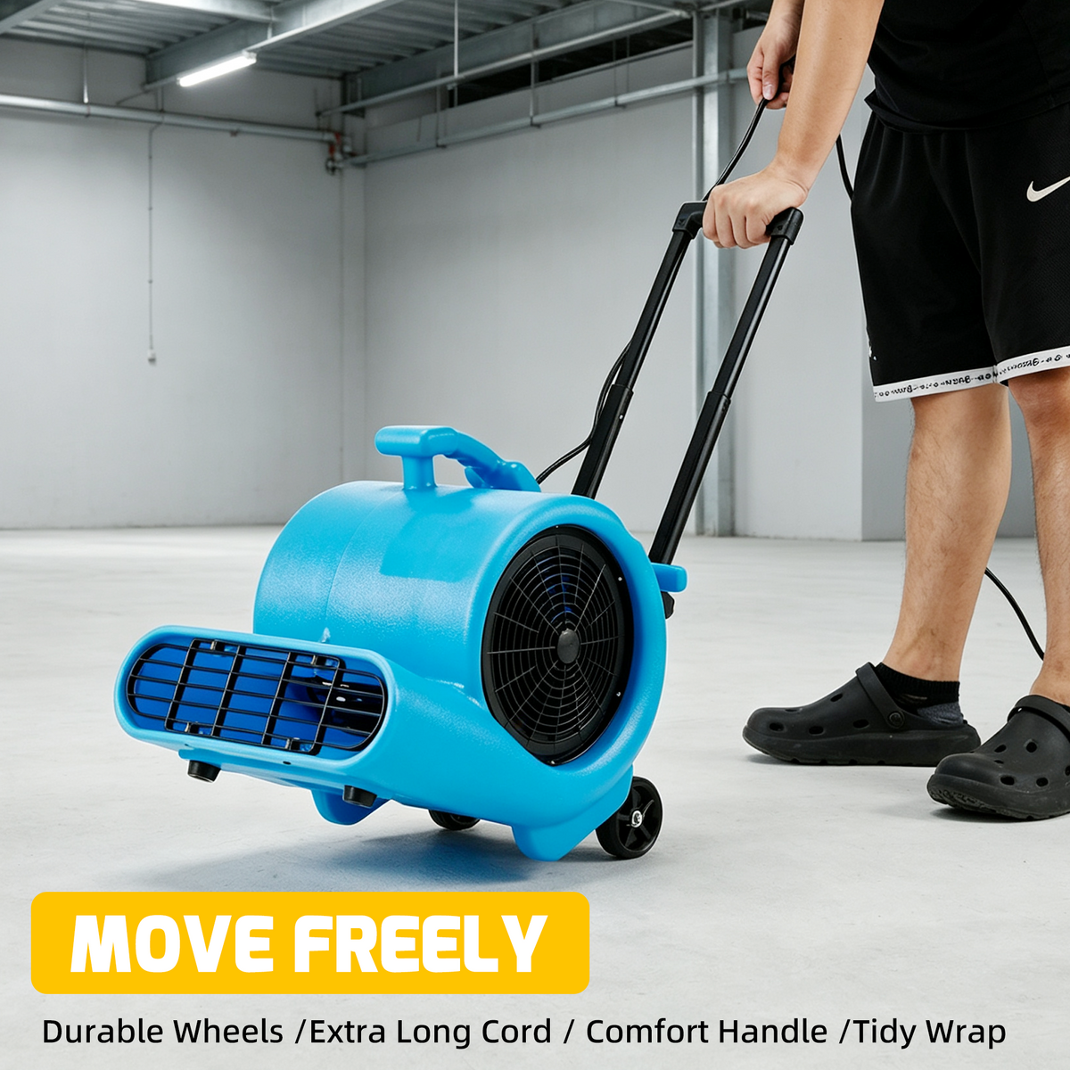 HOMREST 1 HP Air Mover, 4000 CFM Carpet Dryer & Floor Blower, 3-Speed Commercial Fan with 3 Adjustable Angles, Handle & Wheels, 15 Ft Power Cord, Stackable