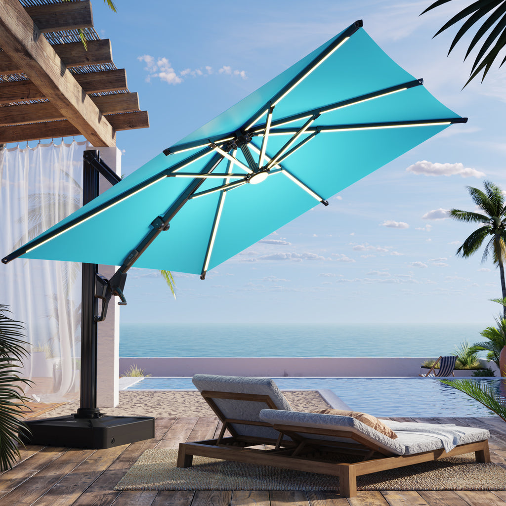 HOMREST 10 X 10 Outdoor Weather-resistant Umbrella with LED Lighting(Base Excluded)  - Blue