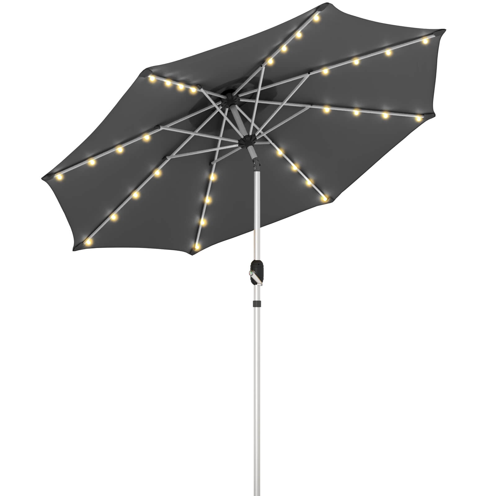 Homrest 9FT Solar Patio Umbrella, Fade-Resistant Outdoor Market Umbrella with Tilt, 8 Aluminum Ribs for Gardens,Grey