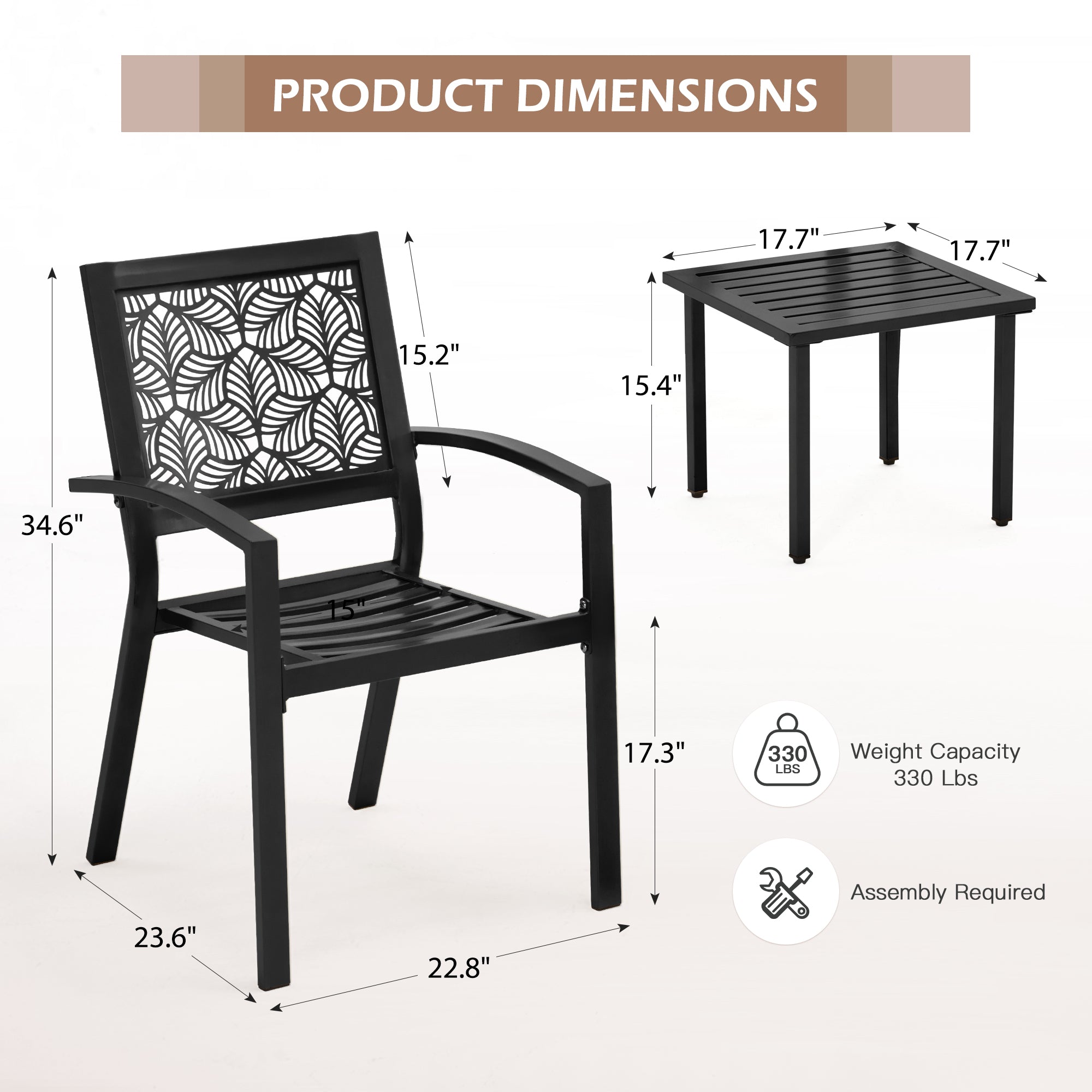 HOMREST 3-Piece Outdoor Bistro Set – Metal Chairs & Table, Black
