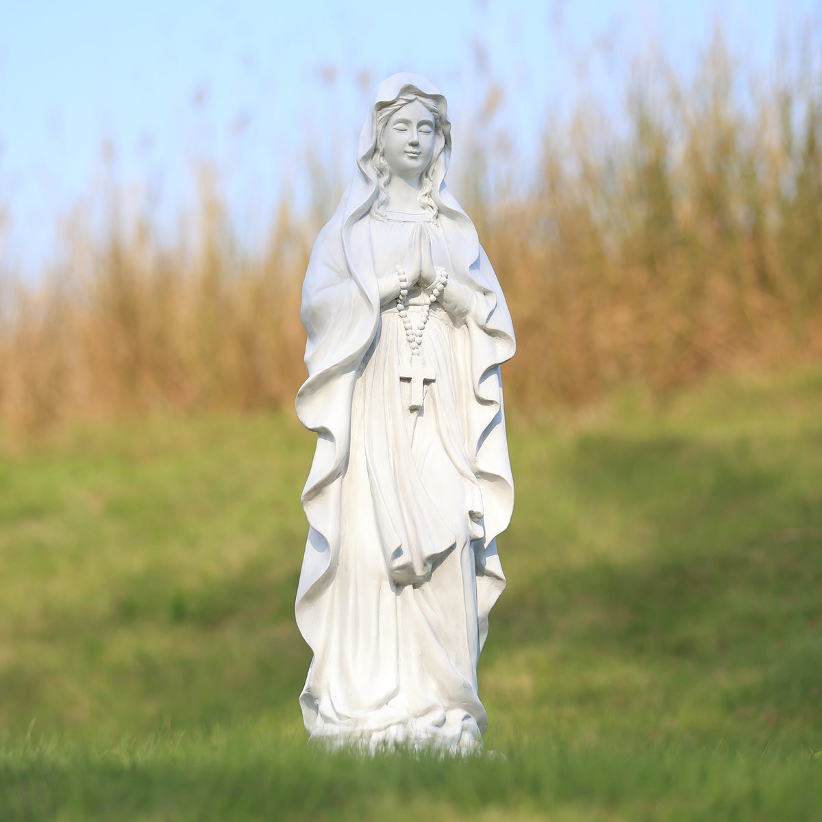 HOMREST 30.7 Inch Virgin Mary Praying Statue Outdoor Garden Religious Sculpture Magnesium Oxide Mary Statue for Yard Patio Lawn Home Entryway Hallway Decor (White)