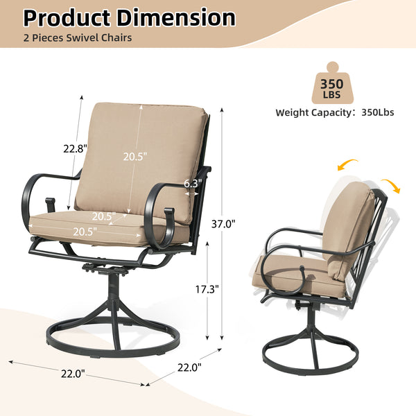 HOMREST  Patio Swivel Chair Set of 2, Outdoor Dining Chairs with Cushions, khaki