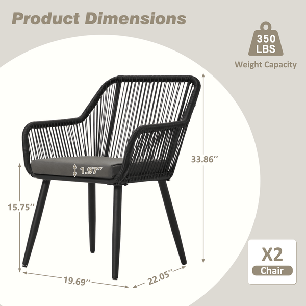 HOMREST Patio Wicker Dining Chairs Set of 2, Rattan Chairs w/ Cushions & Armrests, Grey/Black