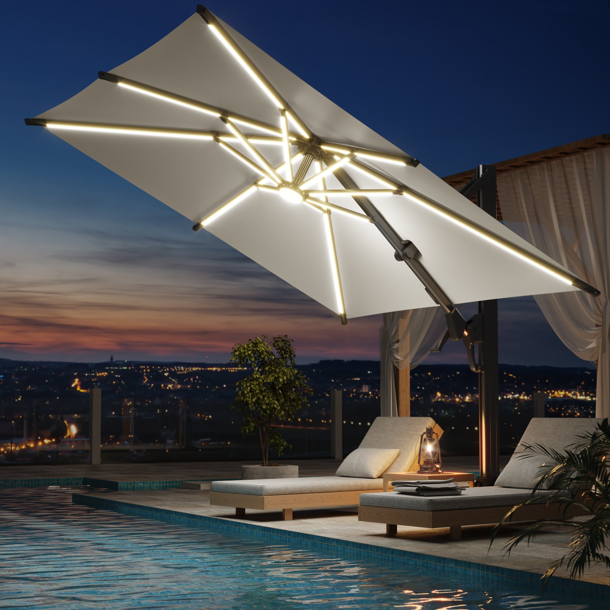 HOMREST 10 X 10 Outdoor Weather-resistant Umbrella with LED Lighting(Base Excluded)  - Yellow