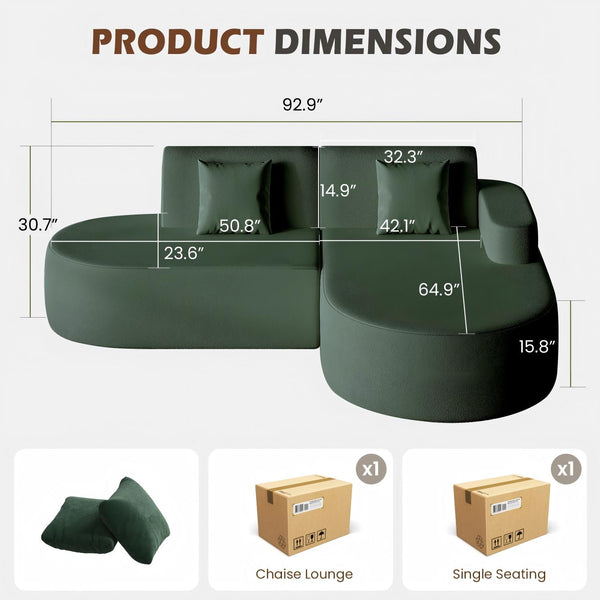 HOMREST Modern L-Shape Sectional Sofa with Chaise Lounge,Boneless L Shape Sofa with Deep Seat, Green