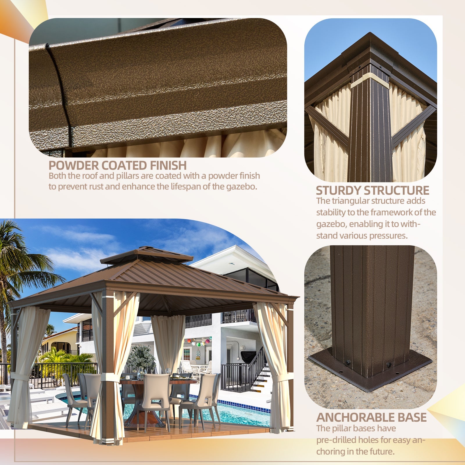 Homrest 12' x 12' Hardtop Gazebo with Aluminum Frame, Dark Gray