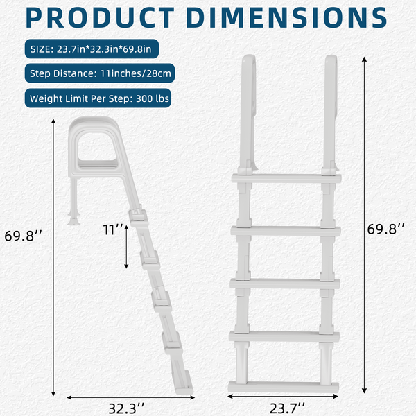 HOMREST Pool Ladder, 5-Step Pool Stairs with Double Handrails and Non-Slip Steps for 47“-54” Above Ground and In-Ground Pools, White