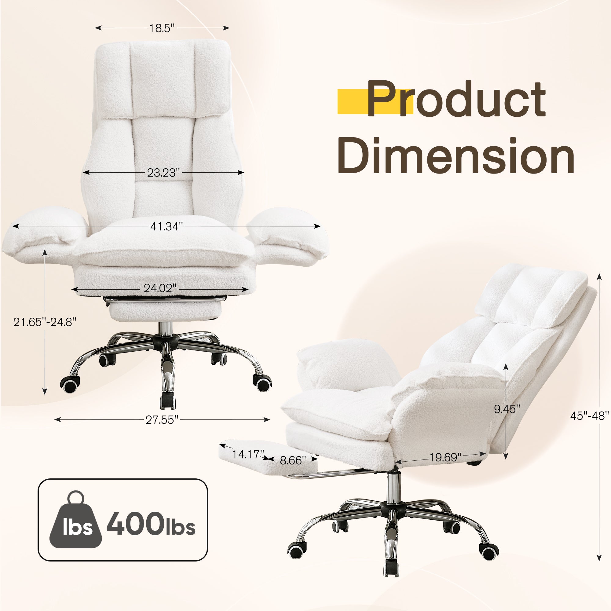 HOMREST Cloud Cross Legged Office Chair with Footrest,Leather Big and Tall Executive Ergonomic Chair,155° Reclining Computer Wide Desk Chair, White