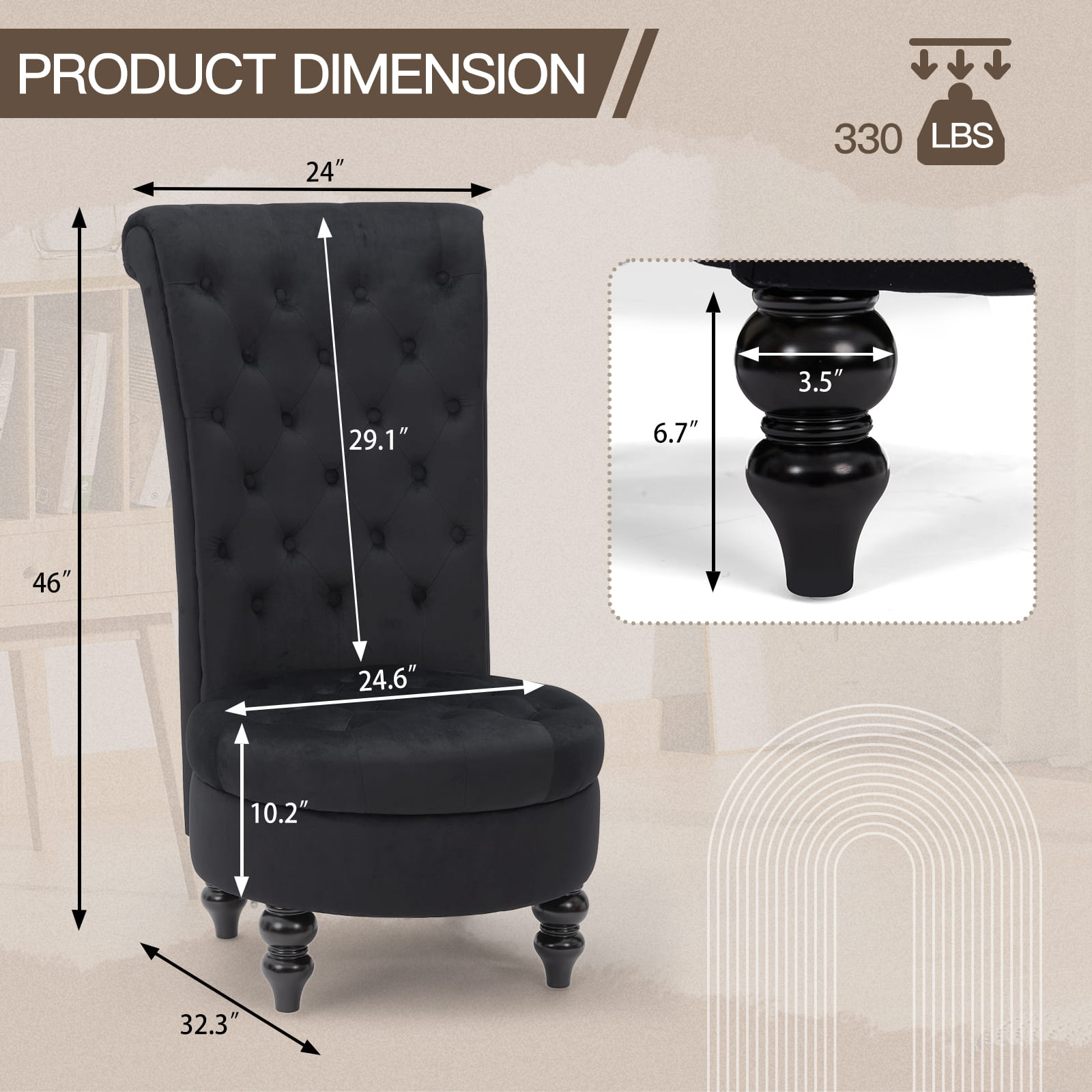Homrest Throne Button-Tufted High-Back Accent Chair – Black
