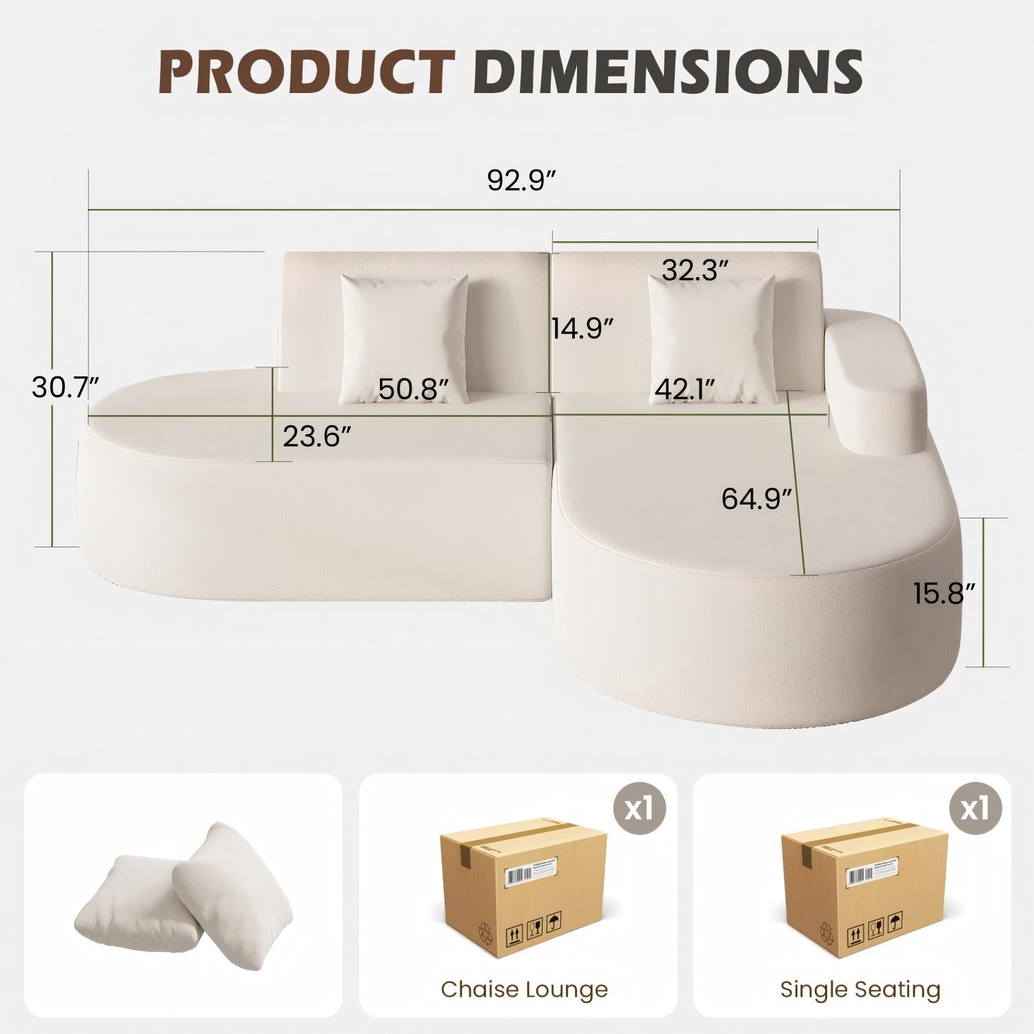 HOMREST Modern L-Shape Sectional Sofa with Chaise Lounge,Boneless L Shape Sofa with Deep Seat, Beige