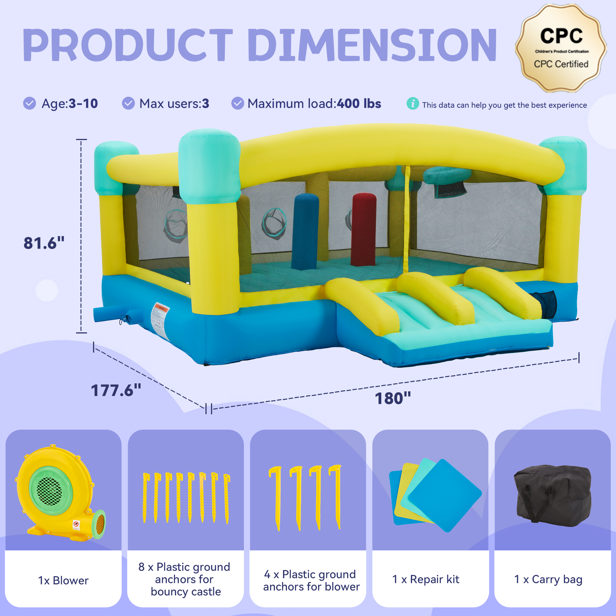 Homrest Inflatable Trampoline Bounce House , Jumping Castle with Blower and Basketball Hoop ball pit for Kids 3-6 Outdoor, Jump House Punching Bag for Kids, Heavy Duty 840D Oxford Cloth