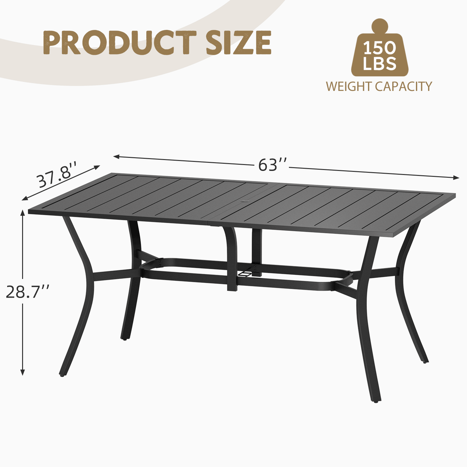 HOMREST 63"x38" Outdoor Dining Table for 6, E-Coated Metal w/ Umbrella Hole