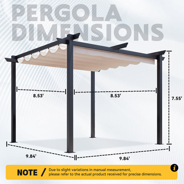 HOMREST Retractable Pergola 10x10 Ft, Upgraded Sun Shade with Waterproof Canopy, Durable Metal Patio Shelter with Magnetic Attachment for Backyard Garden Deck (Beige)
