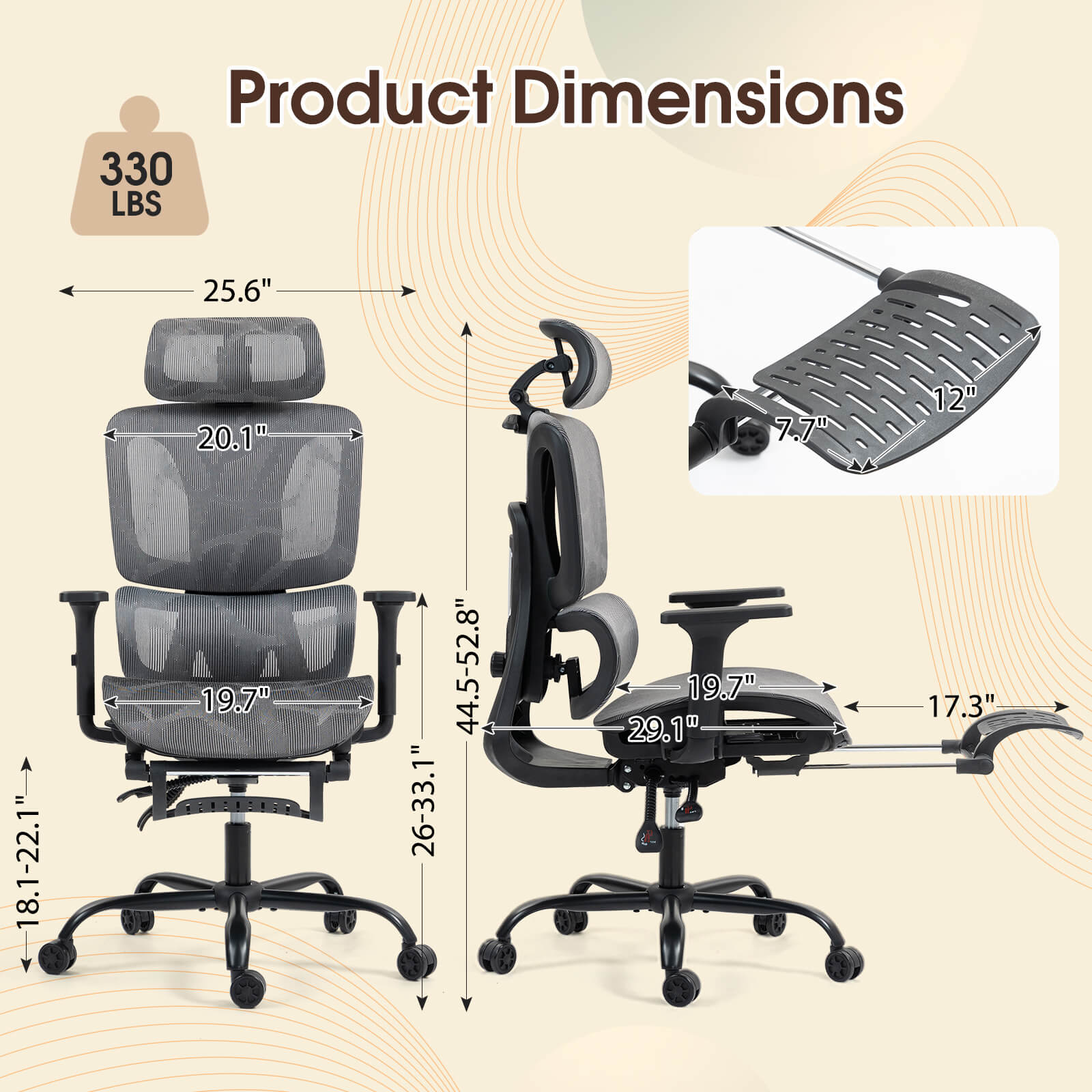 Homrest Lounge-Style Ergonomic Mesh Chair – Grey