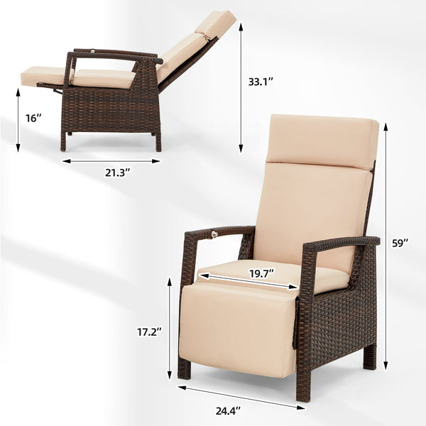 HOMREST Outdoor Recliner Chair Set of 2, up to 150°with Removable Cushion, Khaki