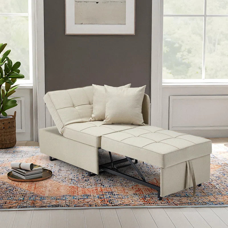 HOMREST 3 IN 1 Futon Sofa Bed Convertible Recliner Lounge for Living Room with Reclining Backrest, Linen, Beige
