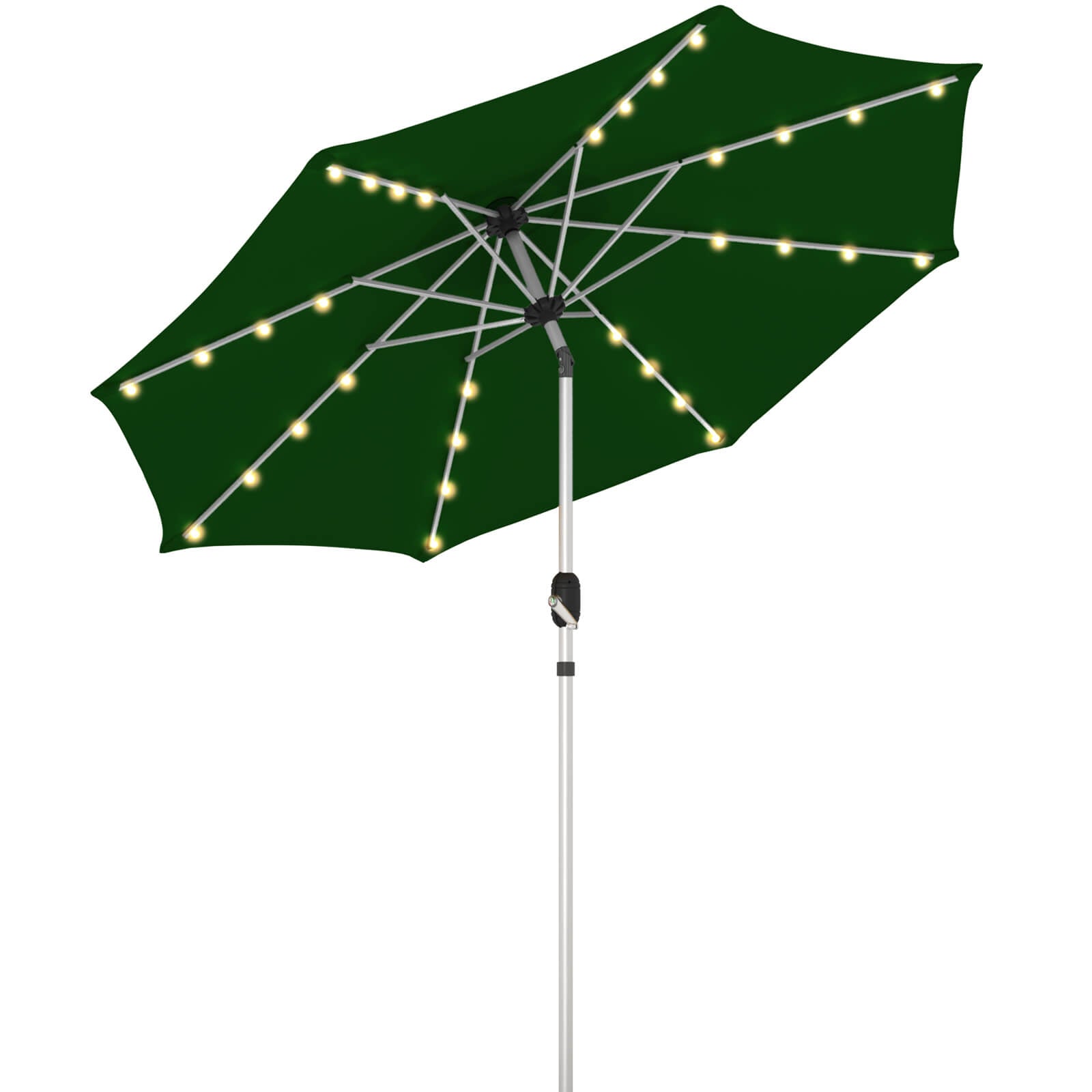 Homrest 9FT Solar Patio Umbrella with Tilt, 8 Aluminum Ribs for Gardens, Green