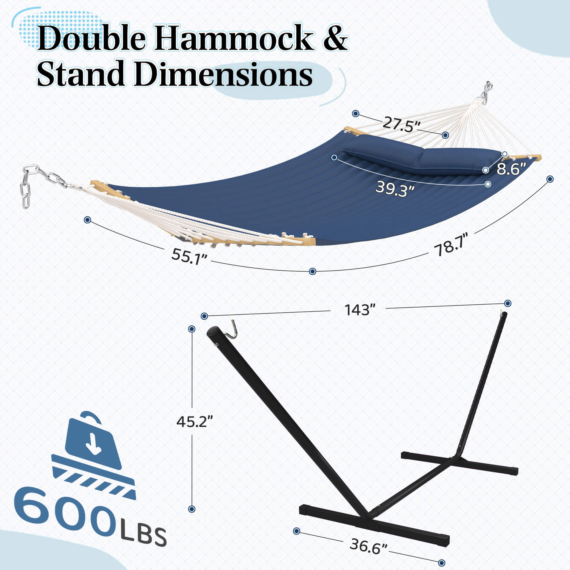 HOMREST Modern Rope Hammock with Stand, Portable Outdoor Hammock for Backyard, Beach & Camping, Navy Blue