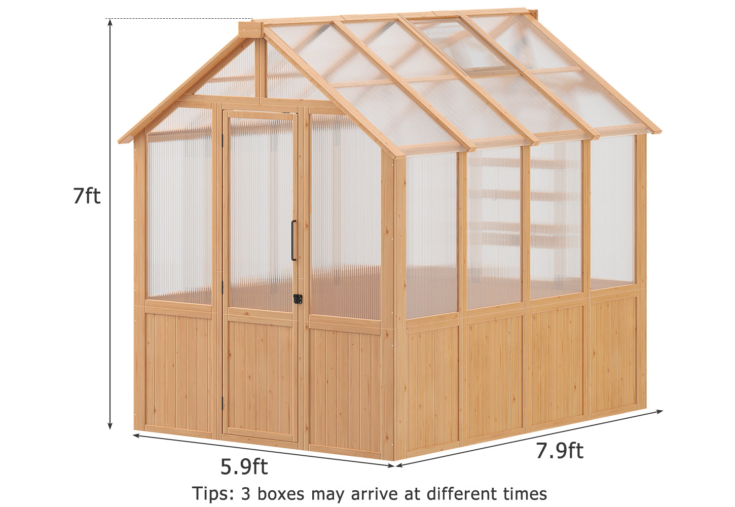HOMREST 6x8 FT Wooden Greenhouse for Outdoors, Walk-in Greenhouse Kit with 4mm Polycarbonate Panels, Adjustable Roof Vent, Lockable Door, Outdoor Greenhouse for Backyard Garden